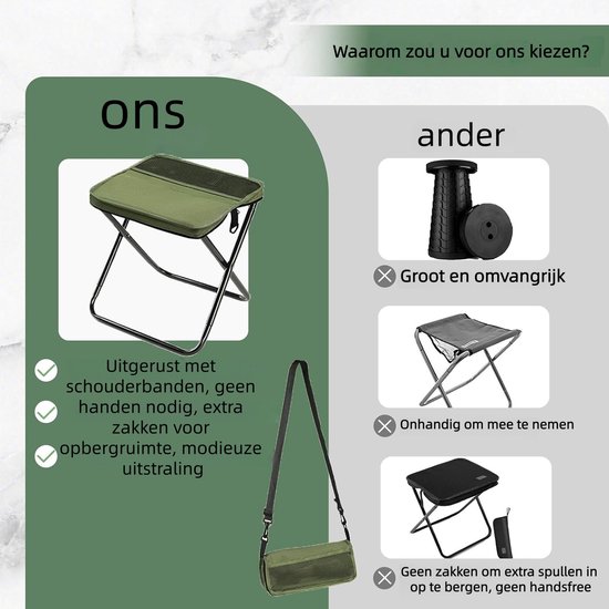 1 stuk - Opvouwbare kruk voor buitenrugzak - Kruk voor pennenzak - Draagbaar en eenvoudig - Kampeeruitrusting - Kan worden omgebouwd tot schoudertas - Khaki klein van Merkloos — afbeelding 4