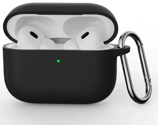 Étui compatible avec les Apple AirPods Pro 2 - Zwart - Étui de protection en Siliconen liquide Casemania avec boucle de fixation et mousqueton