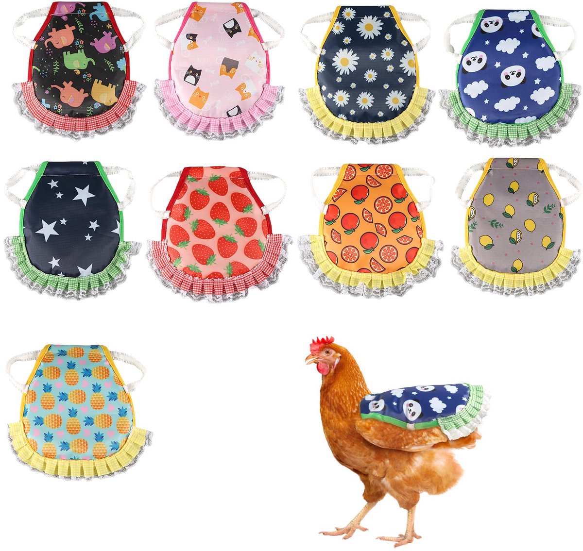 Chicken Saddles, Chicken Clothes, Waterproof Printed Poultry Vest Back Spring Protection Suitable for Small and Medium Chickens 9 Pieces, Multicolor, M, Multicolour