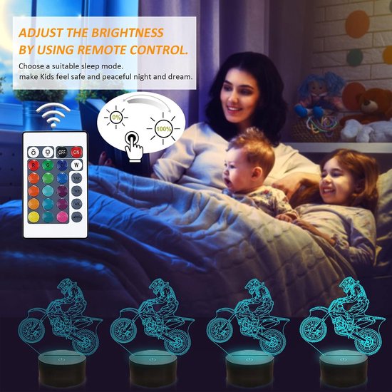 Daity Off-road motorfiets cadeau, off-road motorfiets 3D nachtlampje, geschikt als kerst verjaardagscadeau voor kinderen, geschikt voor kindermotorfans met afstandsbediening, 16 kleurveranderingen van Daity — afbeelding 2