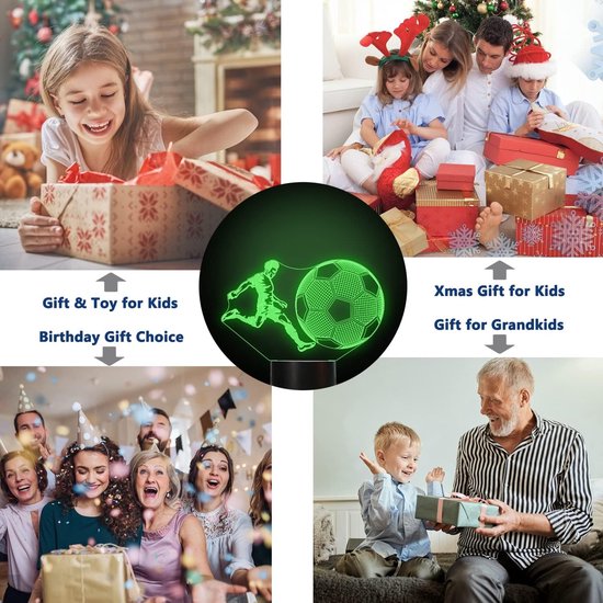 Daity Voetbal nachtlampje cadeau voor jongens en meisjes, voetballampje 3D illusie licht, 16 kleuren, knipperend en veranderend, geschikt voor kinderen van 8-12 jaar oud verjaardag kerstdecoratie cadeau slaapkamerdecoratie van Daity — afbeelding 5