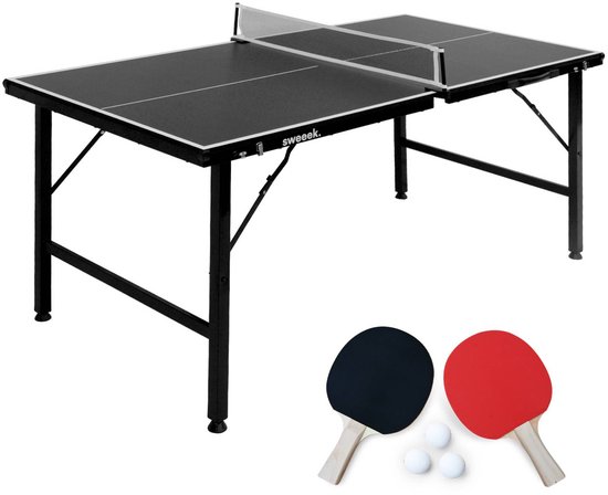 sweeek - Mini opvouwbare binnen tafeltennistafel, met 2 rackets en 3 balletjes 150x75x68cm