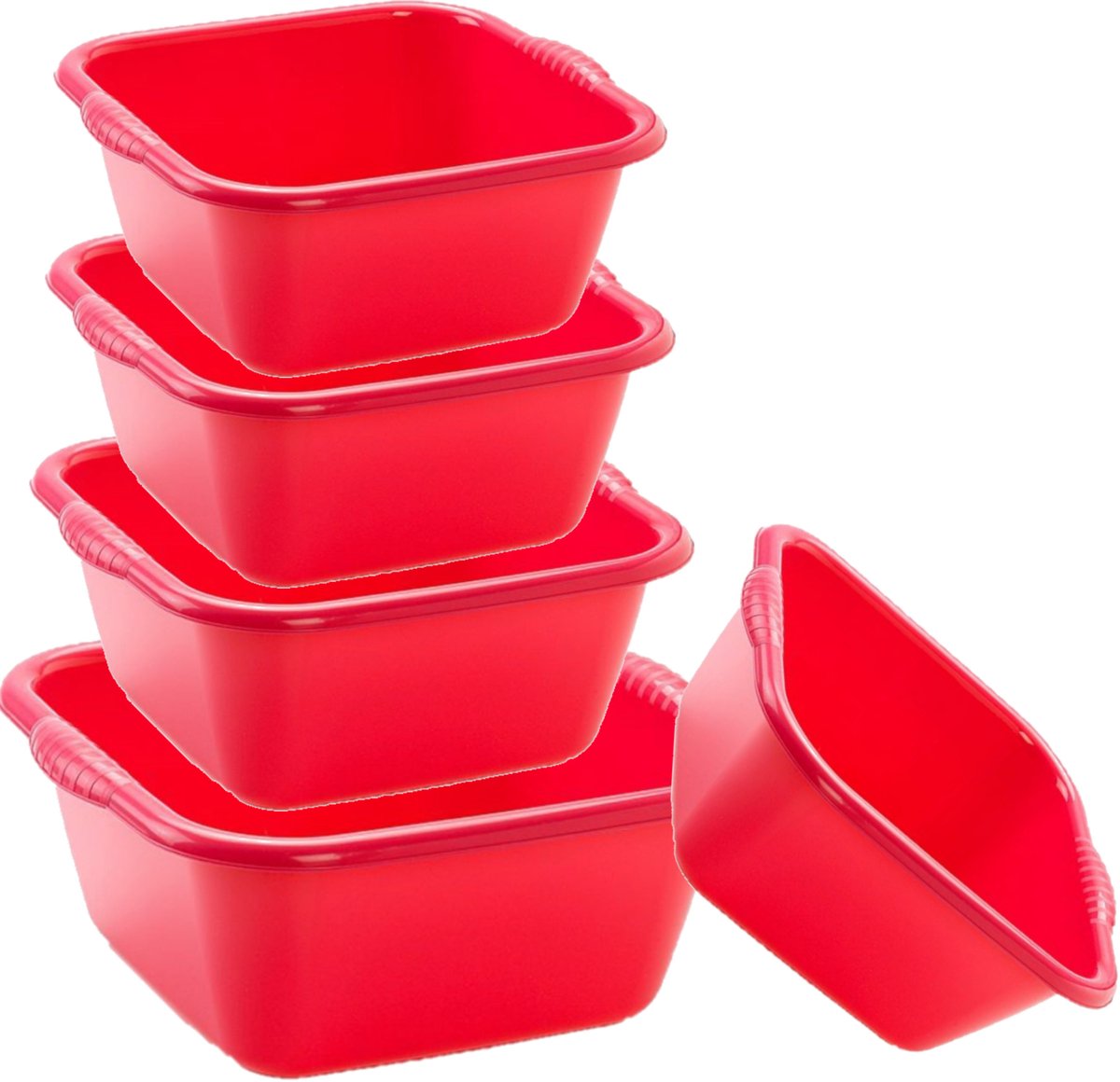 Plasticforte huishoud teilen set - 5 formaten - rood - kunststof - 6-10-15-20-25 liter inhoud