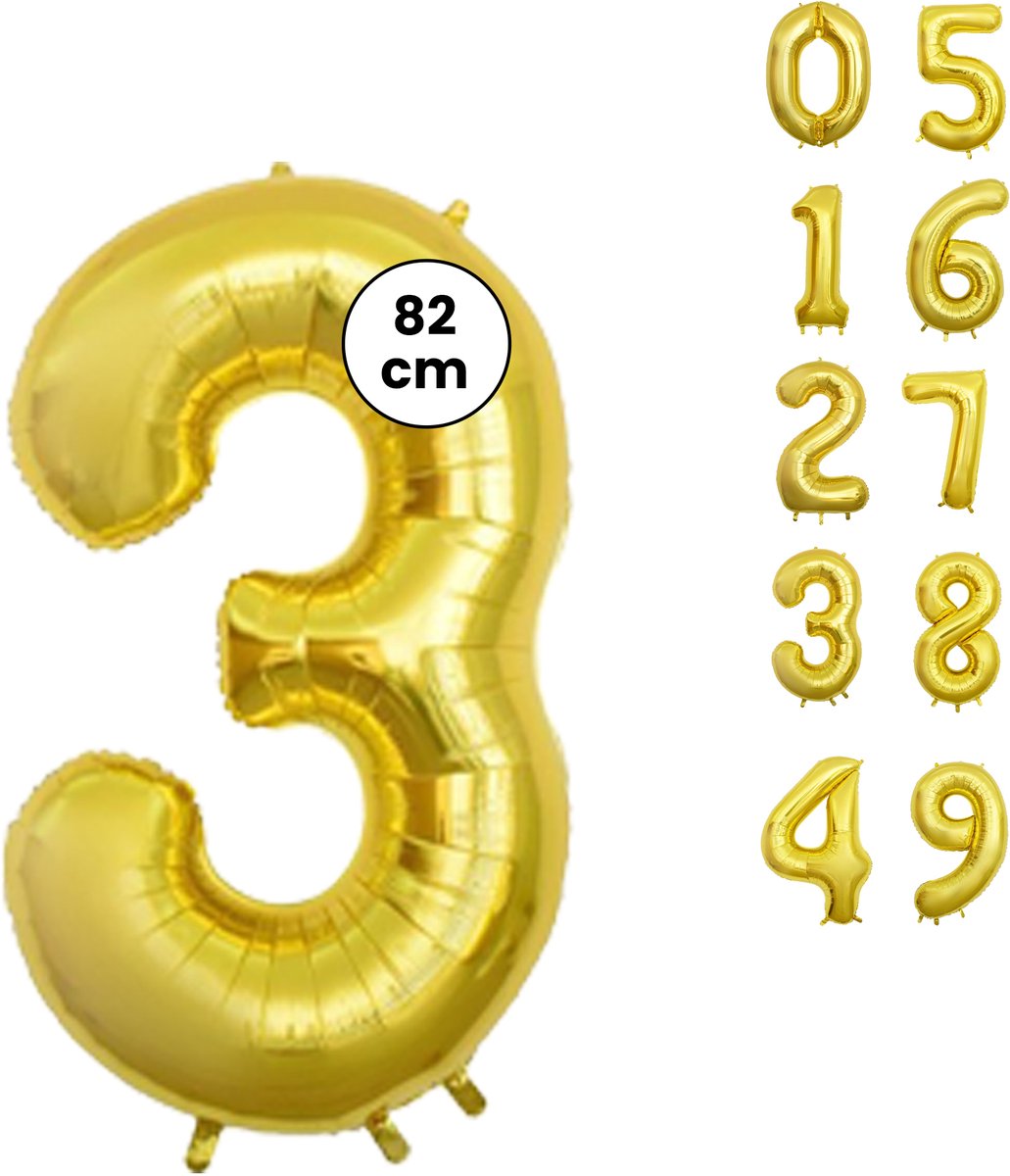 Fienosa Cijfer Ballonnen - Nummer 3 - Goud Kleur - 82 cm - XL Groot - Helium Ballon - Verjaardag Ballon - Verjaardag versiering - Leeftijd verjaardag - Verjaardagsballon - Verjaardag