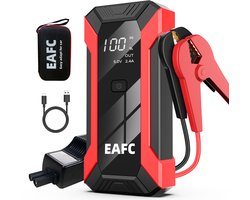 EAFC 12V Jumpstarter voor Auto – 1200A / 10000 mAh – 4-in-1 starthulp draagbare noodstartlader benzine auto powerbank booster accu startapparaat– Rood & Opbergkoffer - Sinterklaas cadeau auto