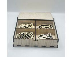 Set van 10 Houten Kerstballen met Luxe Opbergdoos – Handgemaakt uit Triplex (3 mm) – Duurzame Kerstversiering – Laser Gesneden – Perfect als Cadeau of Boomdecoratie