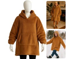 Cheqo® Teddy Hoodie Deken voor Vrouwen Bruin - Bruine Teddy Hoodie - Snuggle Hoodie - Cuddle Hoodie - Hoodie Blanket - Oodie Plaid - Deken - Oversized Hoodie - One Size