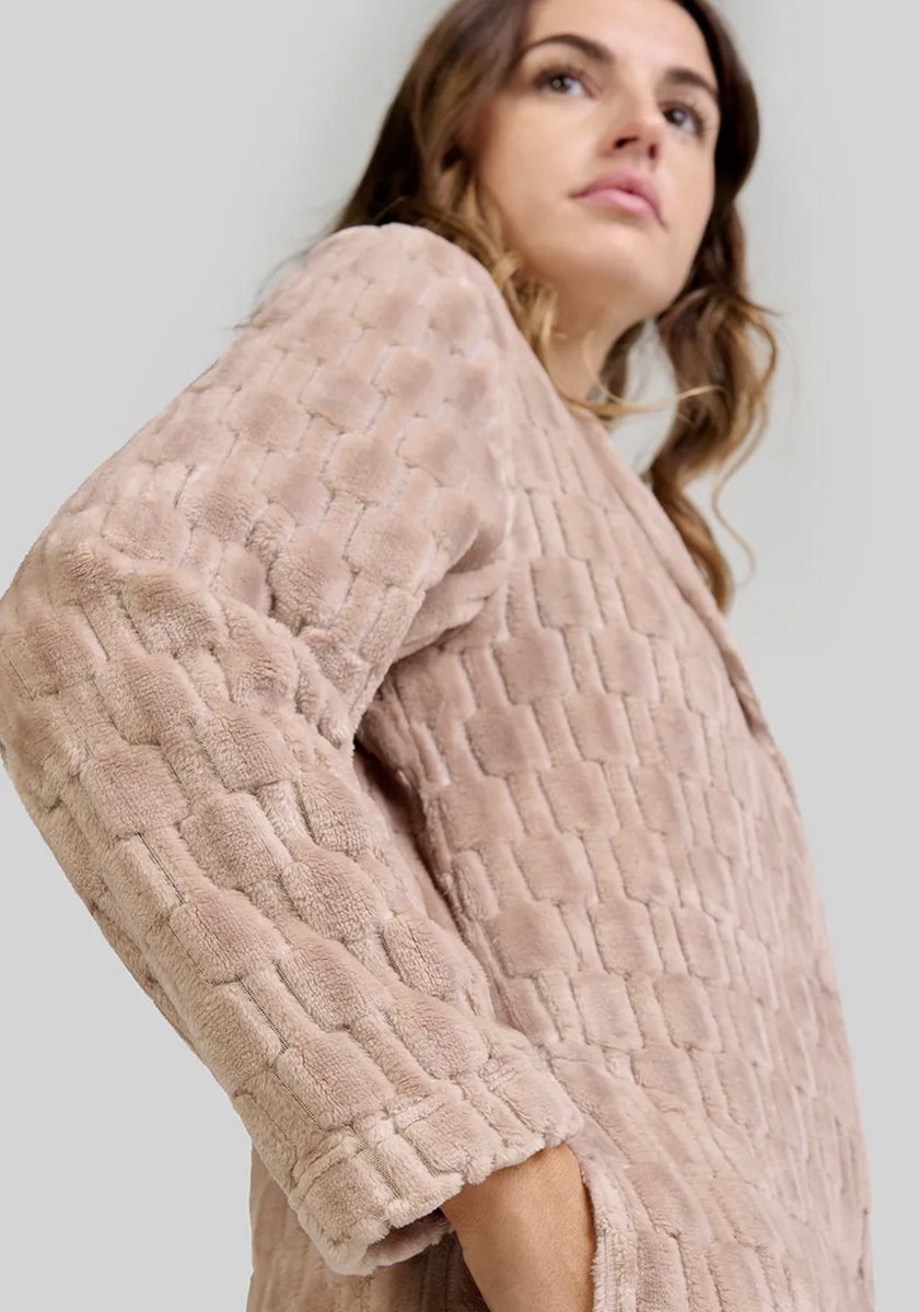 LOHE Dames Kamerjas – Camel Jacquard – Lange Mouwen & Knoopsluiting – Superzacht - XXL