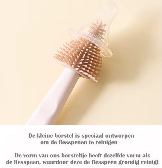 Baby Flessenborstel met bijzondere borstelkop - 360° Reiniging - Baby Borstels - Beige - Reinigt Moeilijk Bereikbare PlekkenBab van Eulia — afbeelding 3