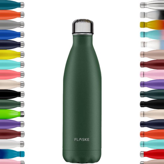 FLASKE Original 750ML RVS Moss - Waterfles & Thermosfles - Sportfles - Dubbelwandig Isolerend - 24u Koud & 12u Warm - Lekvrij - Groen