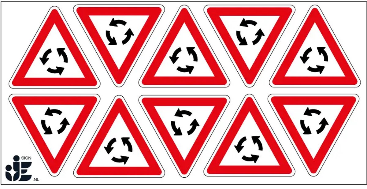 Pas op rotonde sticker - J9 | 5 cm - 10 stuks per vel
