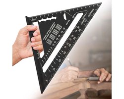 Winkelhaak - 180 mm Timmermanshoek - Aluminium liniaal - Driehoekige timmerhoek 45/90 graden - Timmermans Winkelhaak - Hoge precisie meetgereedschap - Speed Square - 5 in 1 Gradendriehoek - Voor timmerman, dakdekker, ingenieur - Zwart