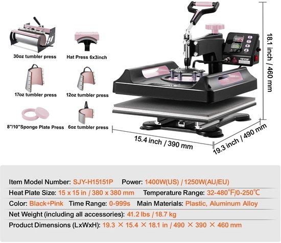Multifunctionele Transferpers 5 in 1 38 x 38 cm