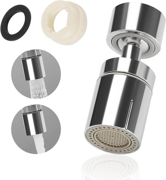 Waterkraanverlenging keuken 22 cm waterkraanopzetstuk, 360 graden draaibare sproeikop, verlenging waterkraan met waterkraanadapter, waterkraanverlenging voor keukens, badkamers, bars, toiletten