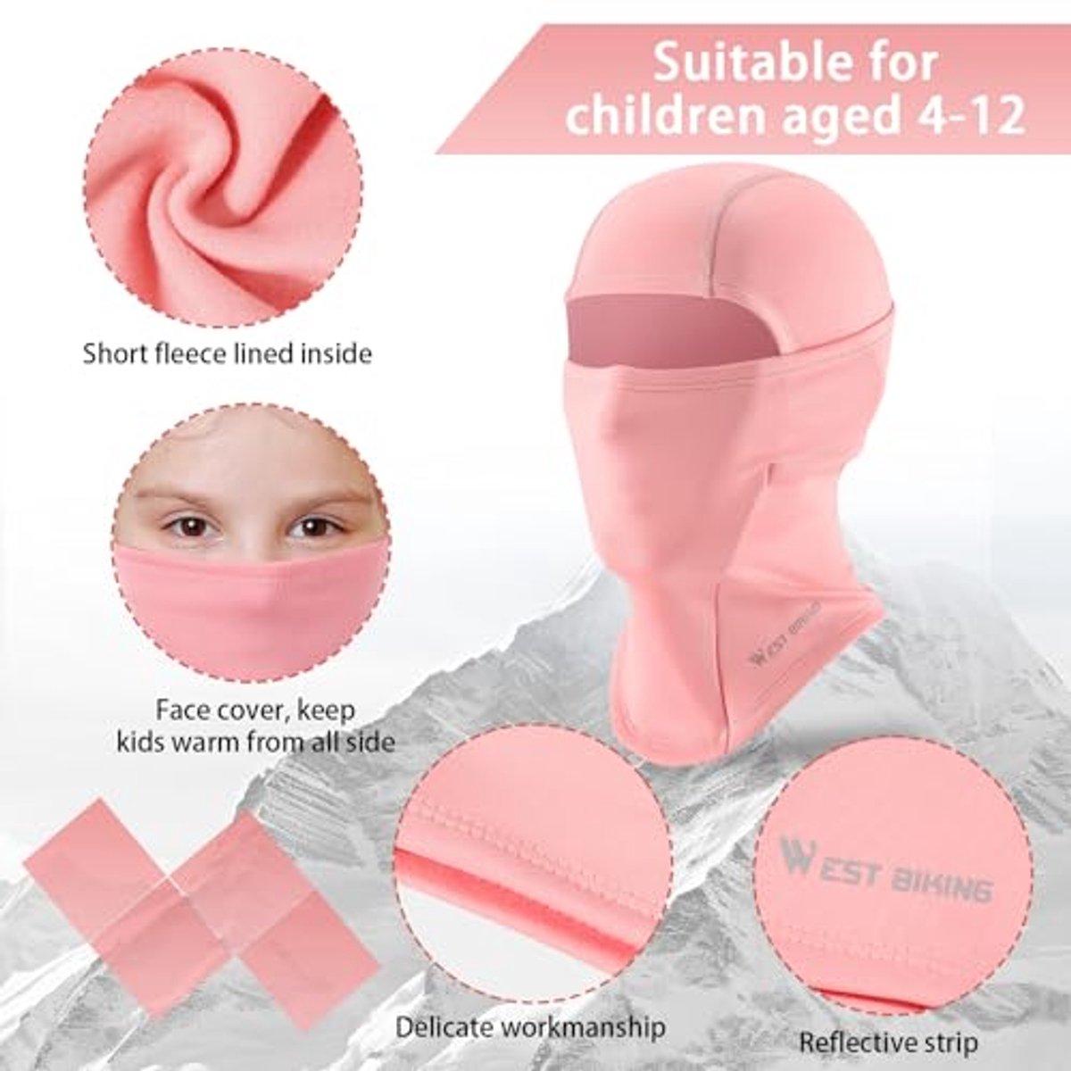 AYPOW Thermofleece bivakmuts voor kinderen, 4-10 jaar, multifunctioneel, winddicht, warm gezichtsmasker, skimasker, gebreide fleece, wintermuts, halswarmer, sjaal voor jongens en meisjes, outdoor