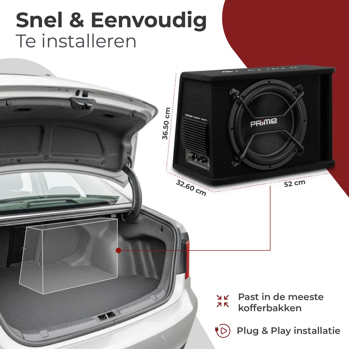 Caliber Subwoofer Auto - Subwoofer Auto met Versterker - 1000 Watt Piekvermogen - 12 Inch Auto Subwoofer - 25 tot 3800 Hz – foto 5