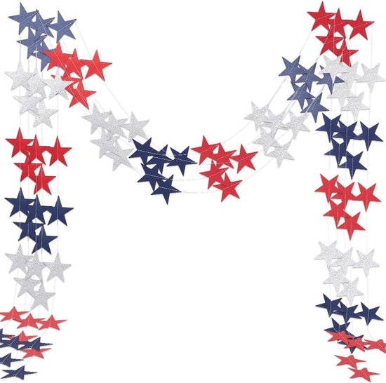Allecto Premium - Ster Slinger Rood Wit Blauw Vlaggenlijn 62,5 Voet - Onafhankelijkheidsdag Versiering - Memorial Day Feestdecoratie