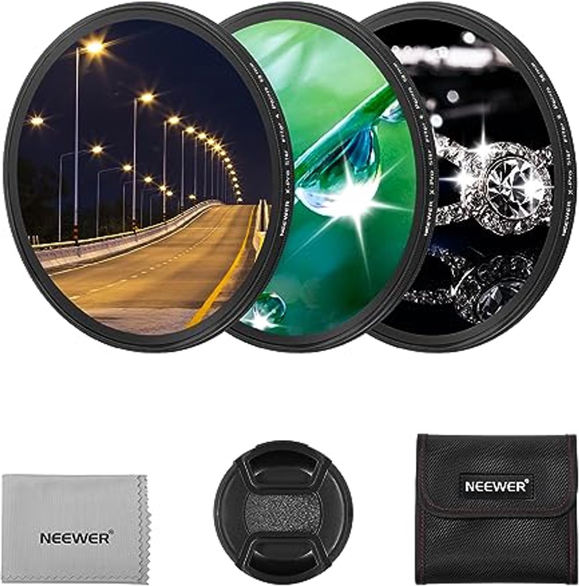3 stuks 58 mm sterrenfilters voor camera met verstelbaar kruisscherm en ultradun frame