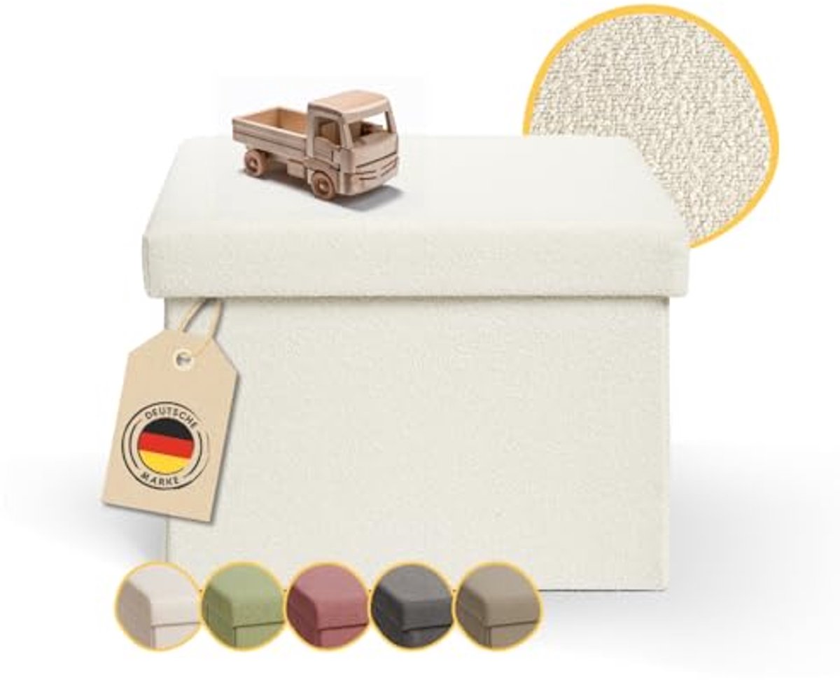 Opbergbank met opslagruimte - Zitkubus - Beige poef - Multifunctionele stoel - Kleine bank - Opbergboxen 41x31cm