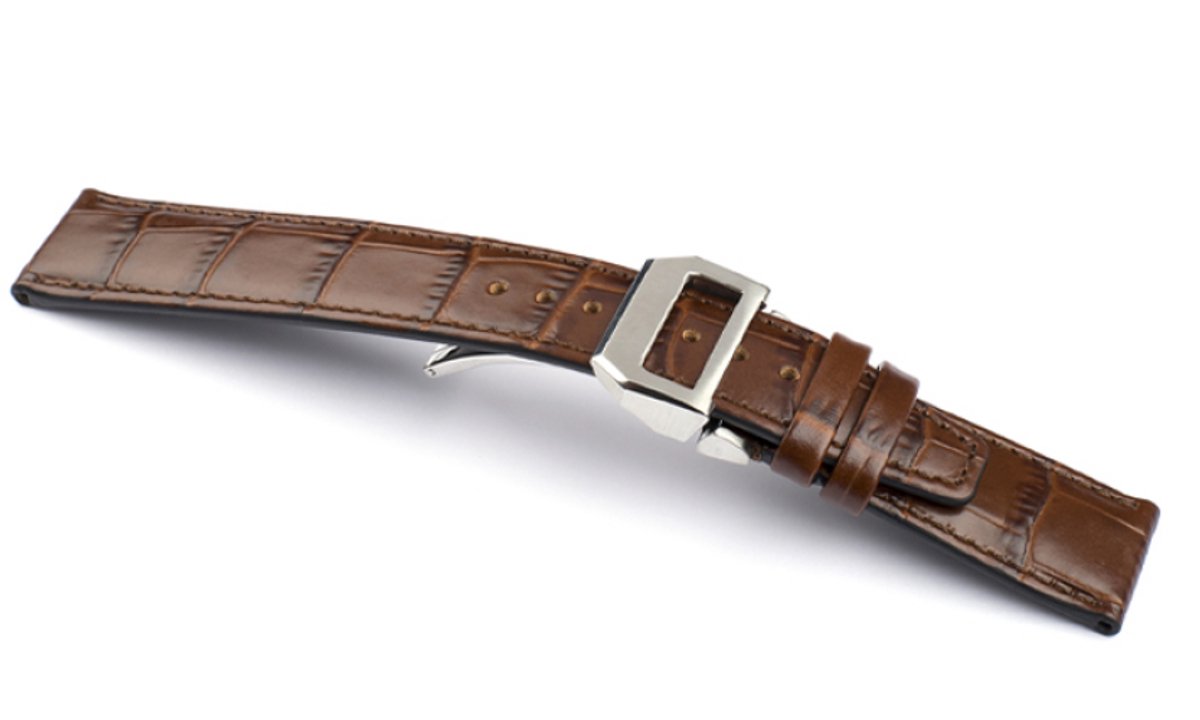 Horlogeband Deployment Mahagoni - Leer - 22-18mm