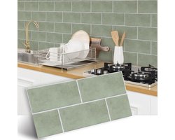 Set van 12 vloer- en wandtegelstickers - Tegelstickers - Zelfklevende muurstickers - Antislip plaktegelstickers - 3D - Zelfklevende peel-and-stick voor keukens en badkamers - DIY PVC vloerstickers - Saliegroen - 30x15 cm / 12x6 inch