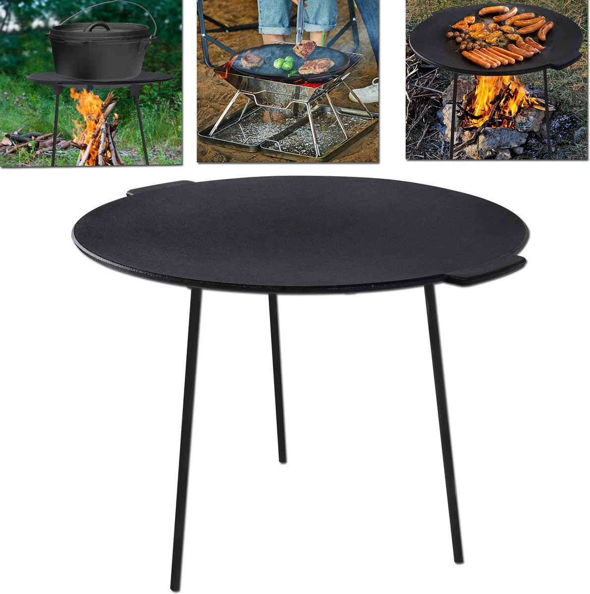 BBQ Gusseisen Rund Grillplaat Ø45 Cm Dutch Oven Standaard Driebeen Grillplaat Grillpan Met Grepen En Beschermtas Robuuste Outdoor Pan Grillaccessoires Grilltopping Voor Kamperen En Tuin