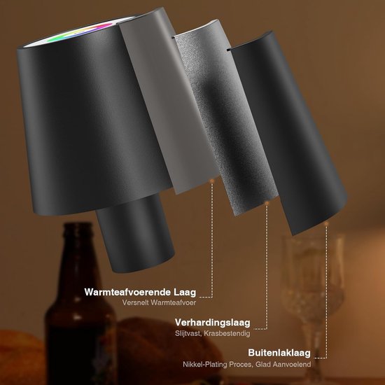 Sander Shop Draadloze LED Flessenlamp 5200mAh RGB Fles Licht met Touch Control, Traploos Dimbaar, IP54 - Draagbare Lampenkap Fles voor Binnen/Buiten Woonkamer, Restaurant, Bar van Merkloos — afbeelding 4