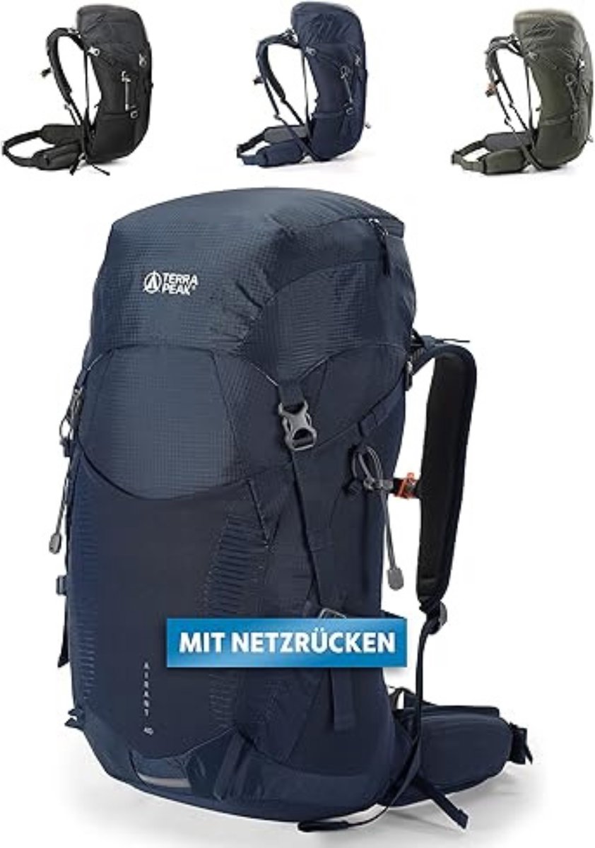 Terra Peak wandelrugzak met netrug, Airant, rugzak met geventileerde rug 20 l 30 l 40 l met drinksysteemhouder en regenhoes, trekkingrugzak voor dagtochten met heupriem, outdoor dagrugzak