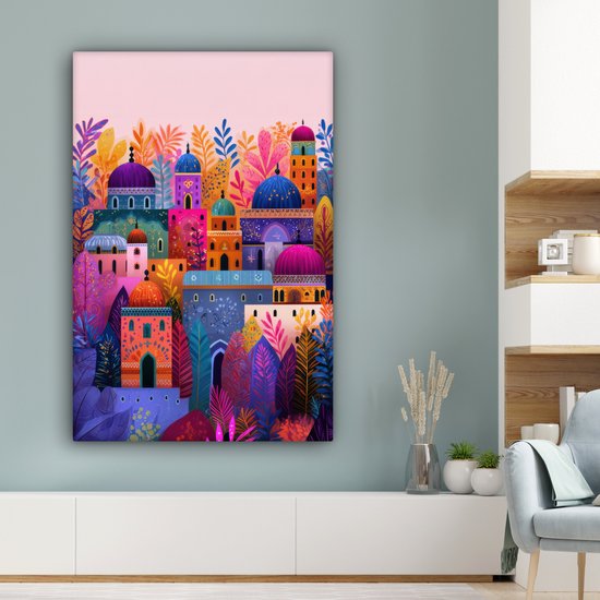 Tableau sur toile 80x120 cm - Décoration murale exclusive - Paradis coloré - Vivant - Islamique - Décoration murale pour salon - Décoration de chambre - Accessoires de chambre - Peintures sur toile