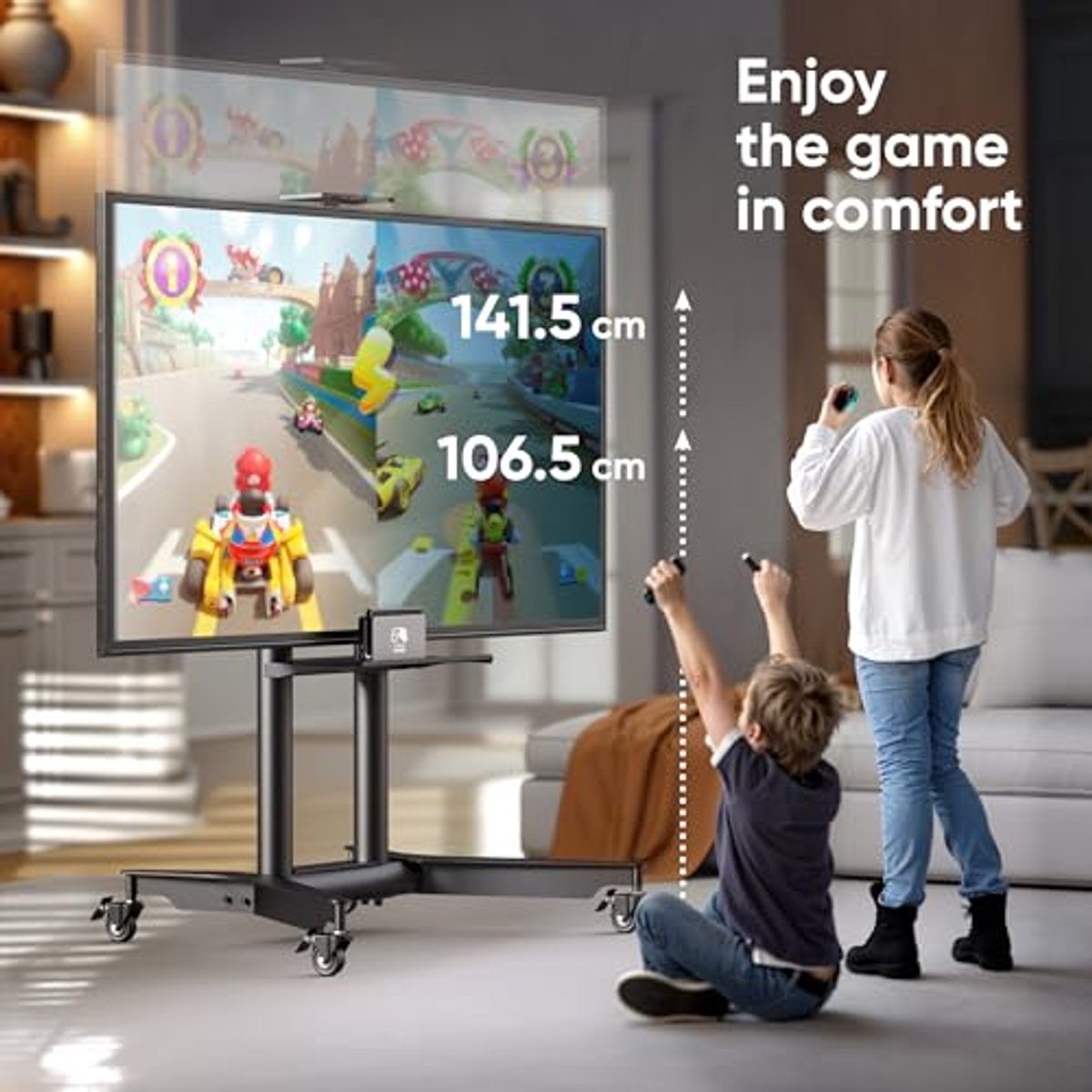 Mobiele TV-standaard voor 32-75 inch, Verstelbare TV-basis met wielen, Tot 60 kg, Max VESA 600x400