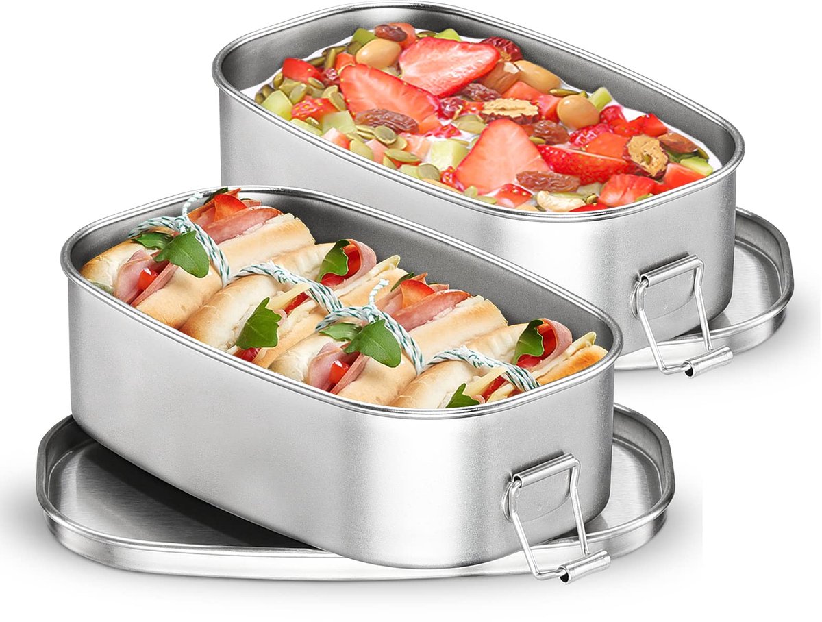 Ibenzoa® roestvrijstalen lunchbox set van 2 voor dagelijks gebruik