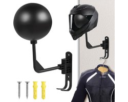Motorhelmhouder - muurbevestiging - 180 graden rotatie - motorhelmhouder - haak voor het ophangen van motorhelm en jas aan de muur