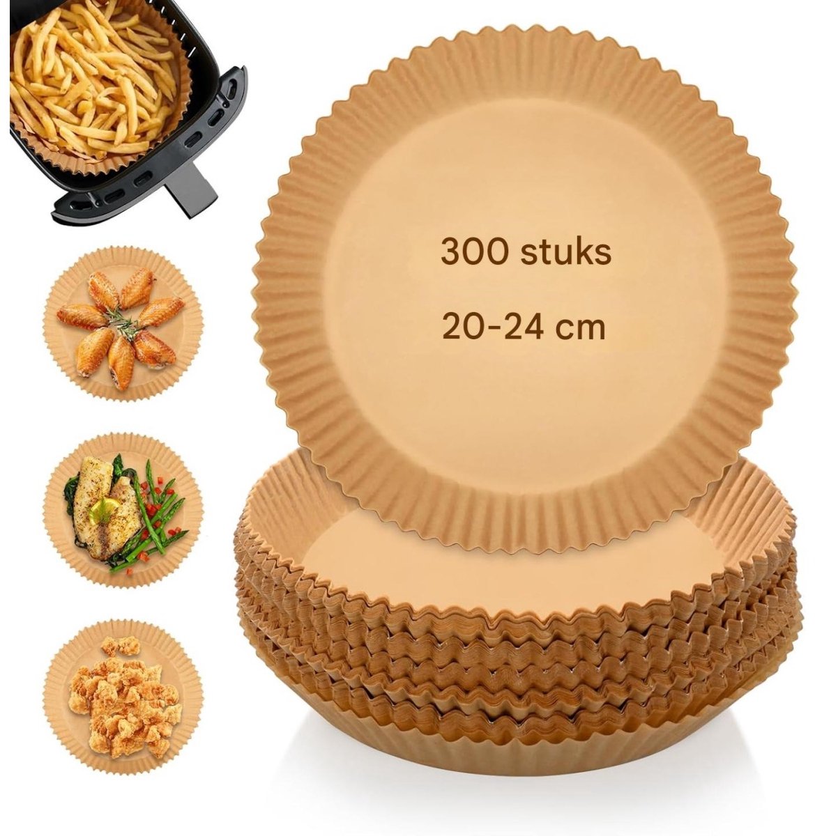 EXCITAT Airfryer bakplaten - 300 stuks - 20 cm - Airfryer bakplaten rond - BPA-vrij - Water- en vetbestendig - Bakpapier - Airfryer accessoire - Geschikt voor airfryers, ovens en magnetrons
