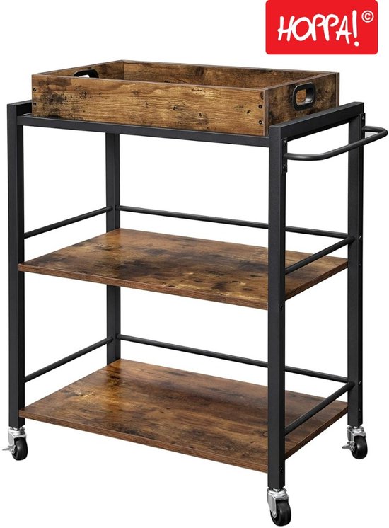 Hoppa! - Chariot de service - Marron/ Zwart - Métal - 65 x 40 x 86 cm (L x P x H)