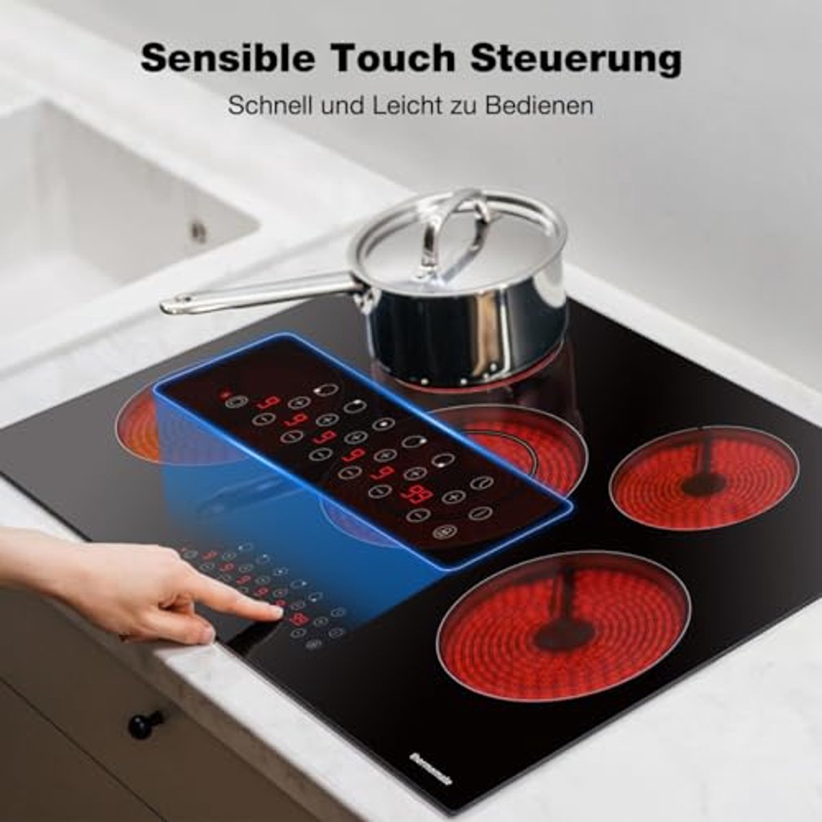 Keramische Kookplaat 77 cm met 5 Vlammen en Touchbediening – 8200 W Inbouwkookplaat