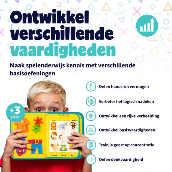 MontiPlay® Montessori Speelgoed - Sensorisch Speelgoed - Activiteitenbord - Busy Board - Montessori voor thuis - Educatief - Sensomotorisch Speelgoed - Geelblauw - Het grote speelgoedboek 2025 van MontiPlay® — afbeelding 2