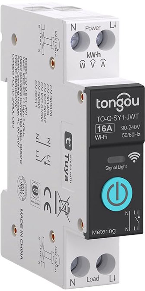 Slimme Wifi-schakelaar met Energiebewaking - Tuya App Compatibel - Draadloze Afstandsbediening voor Smart Home