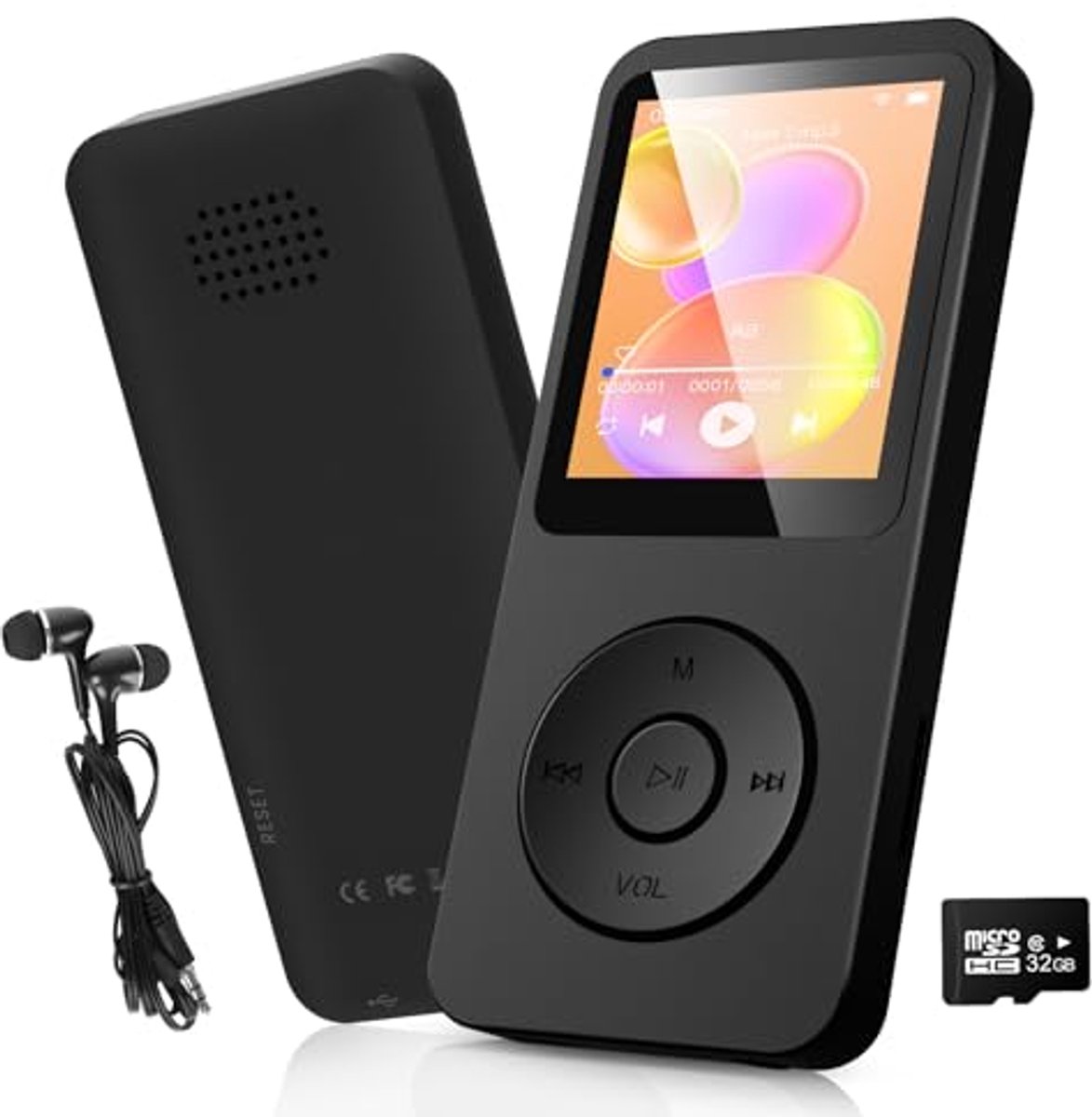 Draagbare MP3-speler 32 GB met Bluetooth 5.3, 1,8 inch TFT-scherm en FM-radio