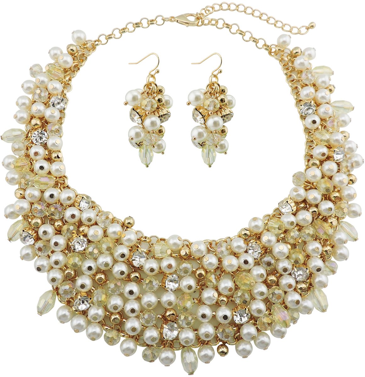 Fashion Crystal Chunky Collar Statement Necklace Earring Set for Women Gift, nickel Stone Glass, not known