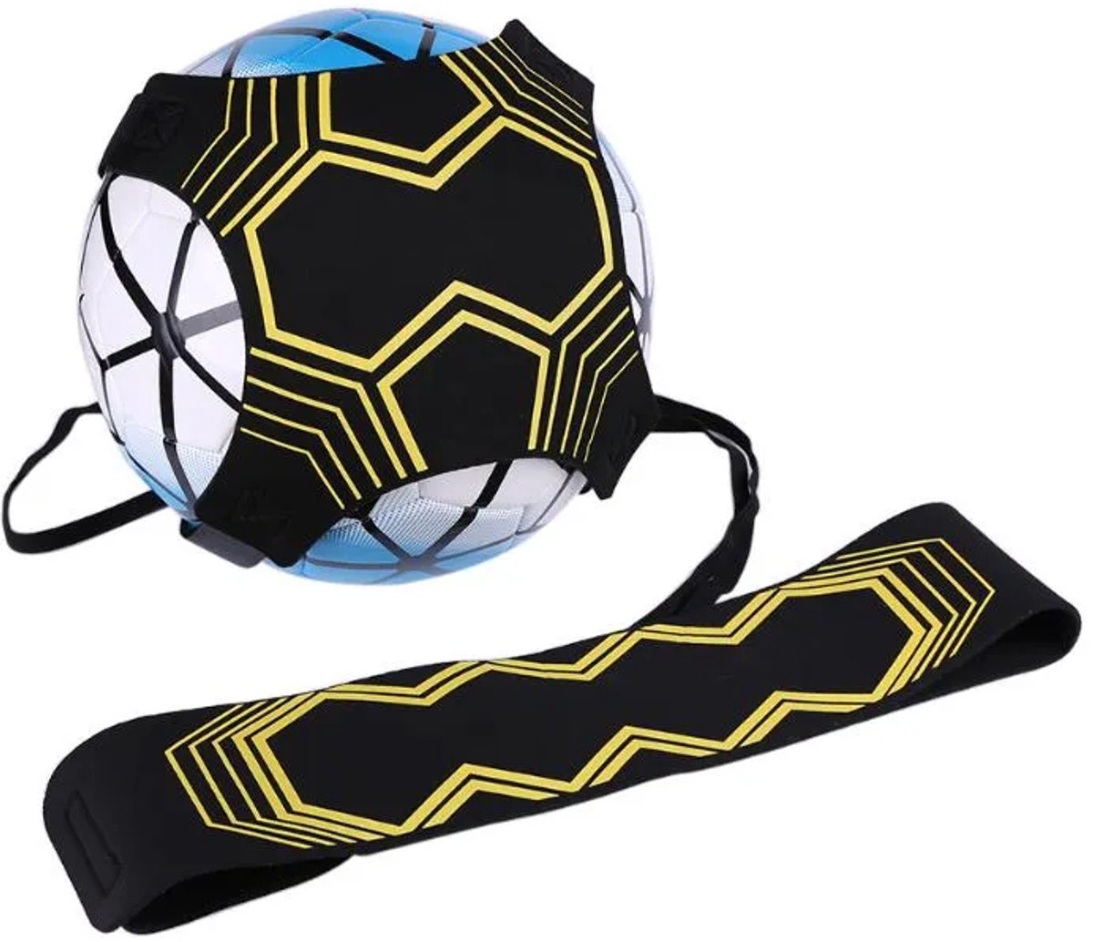 Elastische Voetbal Trainingsband - Serie Geel Zwart - Universeel Voor Kinderen En Volwassenen - Voor Balmaten 3-4-5 - Verbeter Balcontrole - Voor Voetbal Rugby En Volleybal - Instelbare Lengte 90-170 Cm - Ademend Nylon Materiaal