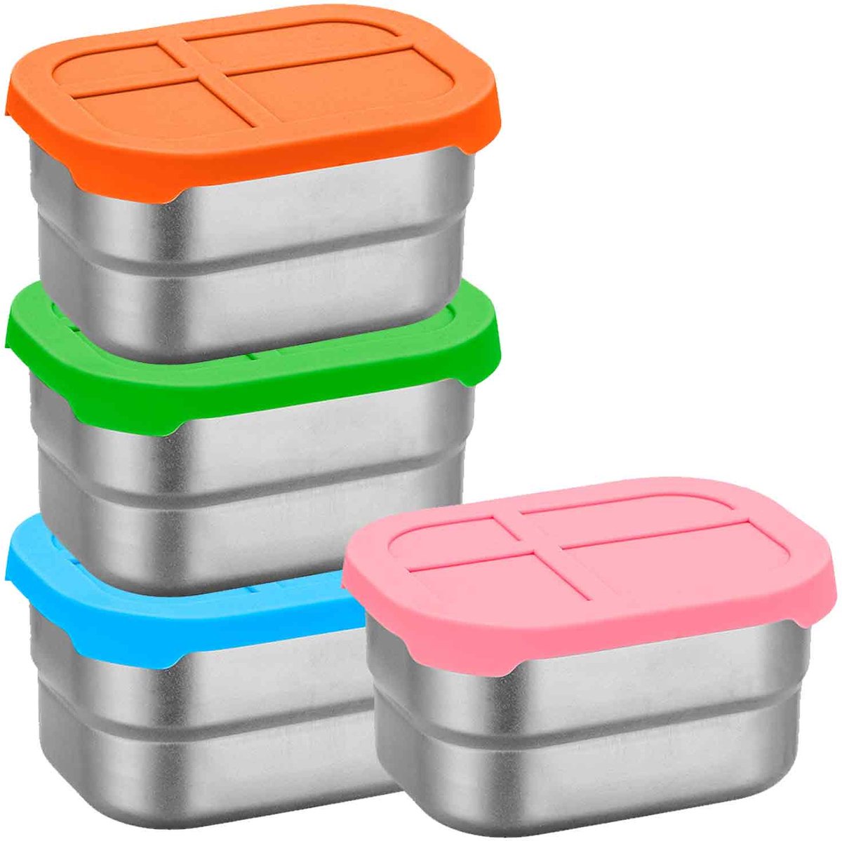 QTTVBTNA - Lunchboxen - 304 RVS Snackdoos - Lekvrij & BPA-vrij - met siliconen deksel - 230 ml kleine broodtrommels - 4 stuks