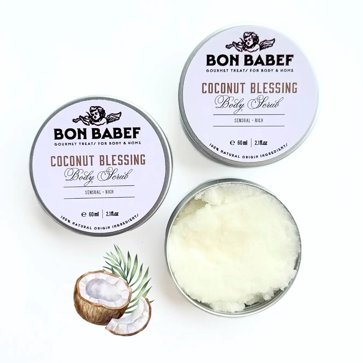 Bon Babef | Body scrub | Lichaamsscrub | Coconut Blessing | Kokos zegen | Natuurlijk | Vegan | 60 ml - 75 gr