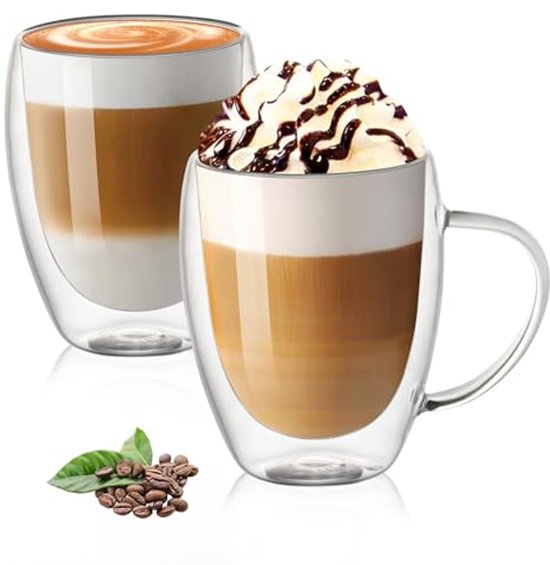 Dubbelwandige Glazen Mokken Set Van 2 350 Ml Ge soleerde Borosilicaat dubbelwandige-glazen-mokken-set-van-2-350-ml-ge-soleerde-borosilicaat