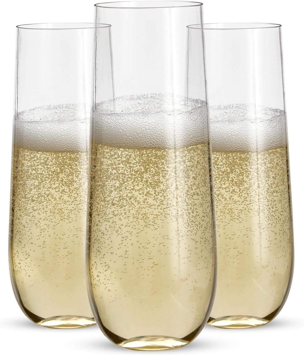 Cuhostki 24pcs Reusable BPA-Free Plastic Champagne Glasses - Crystal Clear