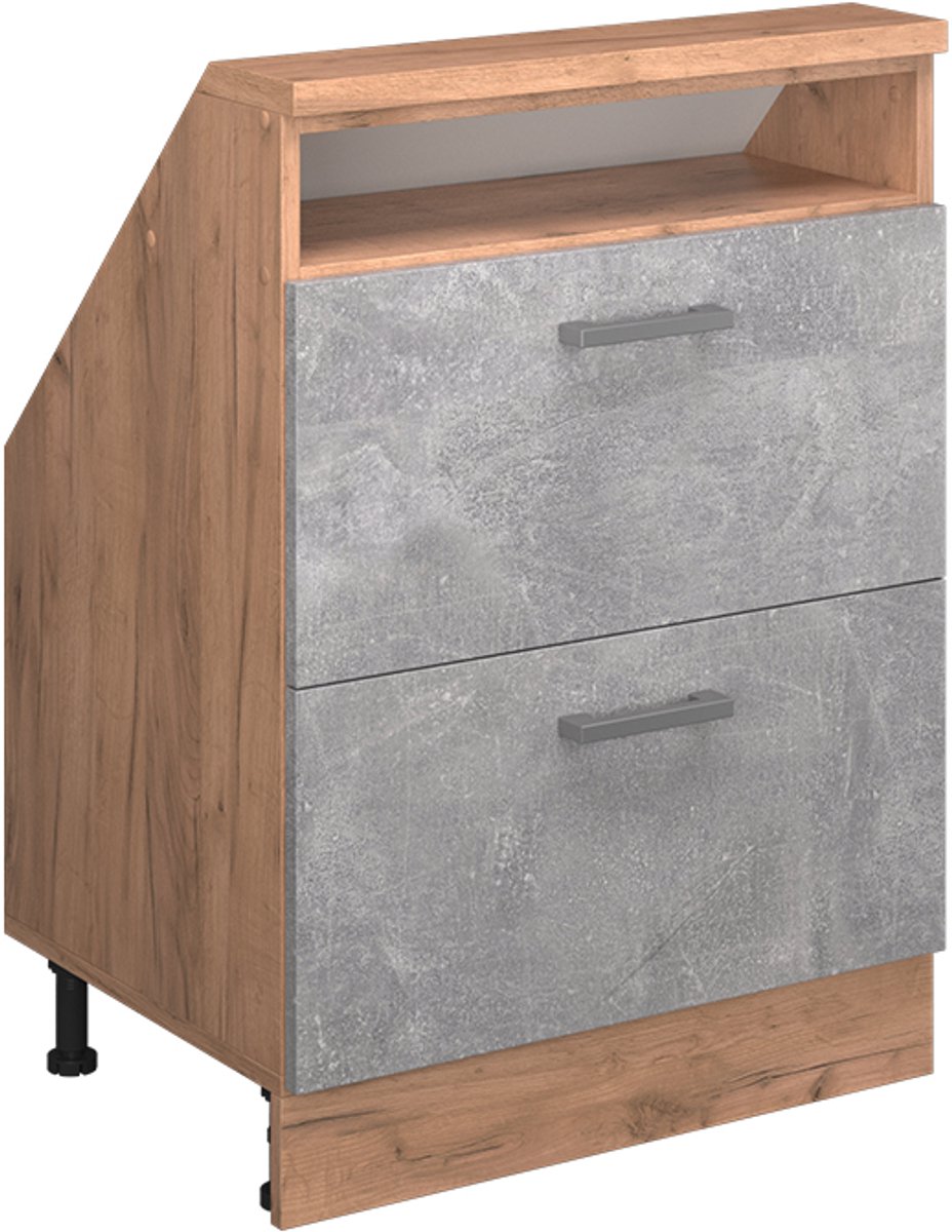 Vicco R-Line Keukenkast voor schuine wand – 60 cm met 2 laden Beton/gouden eik Beton/Goudkleurig Eiken