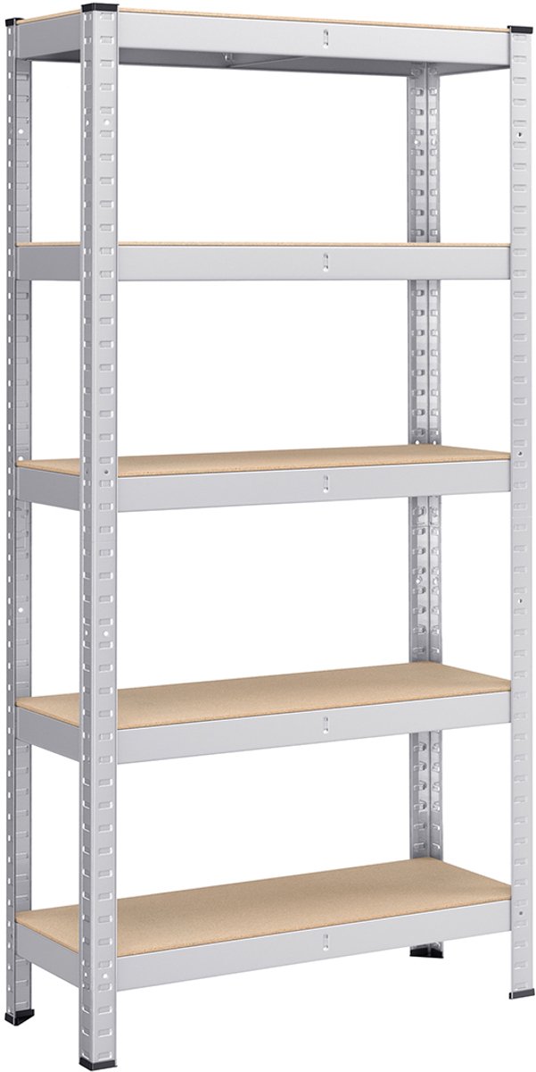 Opbergrek staand opbergrek met 5 lagen planken, stevig metalen frame, elke plank kan tot 130 kg dragen, geschikt voor garage, kelder en keuken, 150 x 75 x 30cm,Zilver