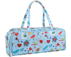 Breitas - breitassen voor het opbergen van wol en naalden - met handig compartiment voor extra lange breinaalden en haken - gehaakte tas met zijvak - brei-organizer - lichtgewicht groot - Blauw - Tote