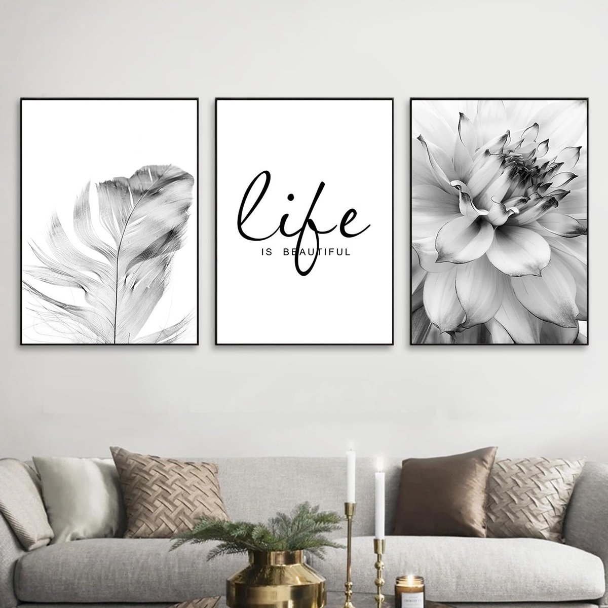 Ibenzoa Set van 3 Zwart-Wit Kunstposters voor Moderne Wanddecoratie in Huis zwart wit