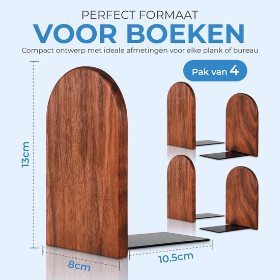 Serre-livres NovaWare® - 4 pièces - Serre-livres - Organisateur d'étagère - Porte-livres - Étagère à livres - Serre-livres - Bois de noyer