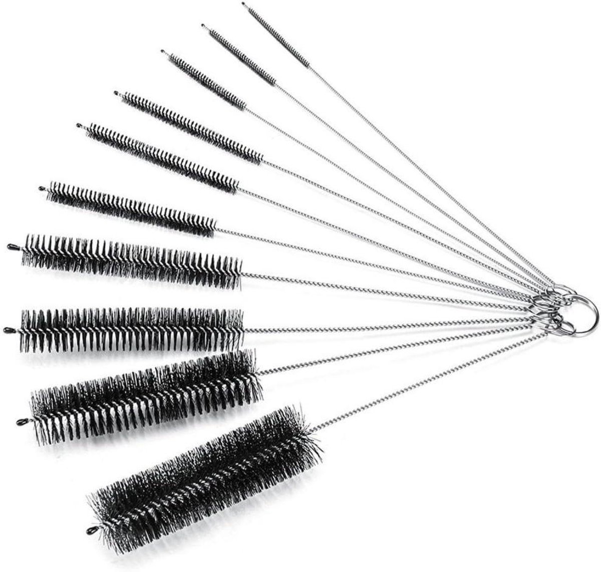 Allecto plus - Nylon Reinigingsborstels Set - Keuken Theepot Mondstuk - Glazen Flessen Melkslang Koffiezetapparaat - 10-delig